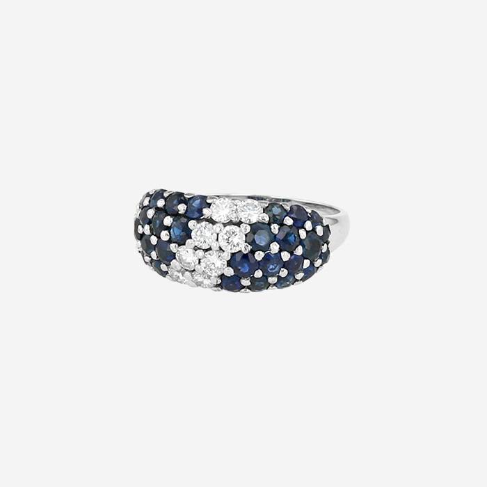 Bague Vintage  en or blanc, diamants et saphirs