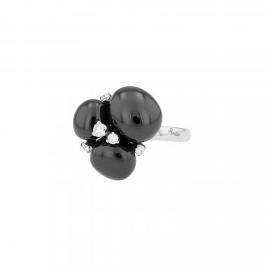 Anello Pomellato Capri modello grande in oro bianco, diamanti e ceramica