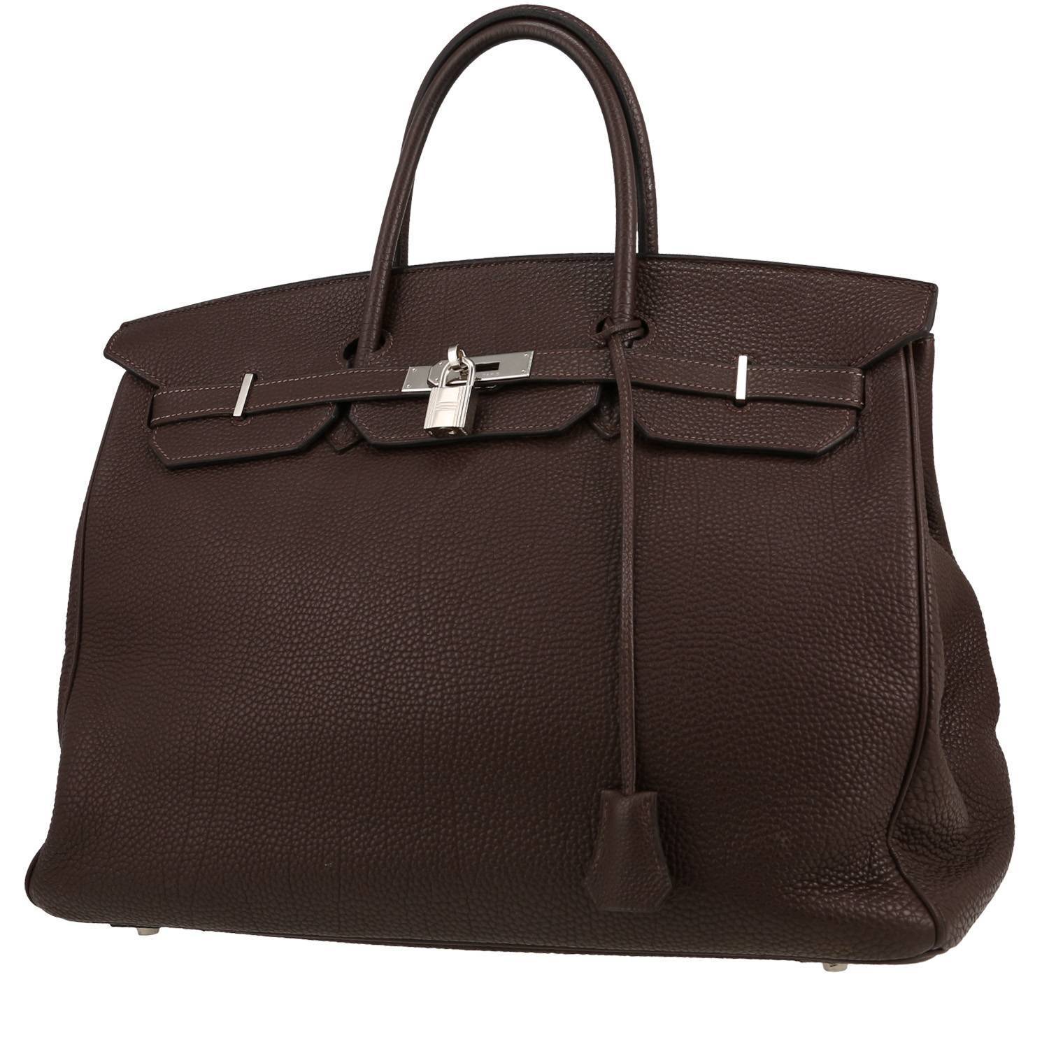 Birkin 35 cm Handbag In Brown Leather Taurillon Clémence