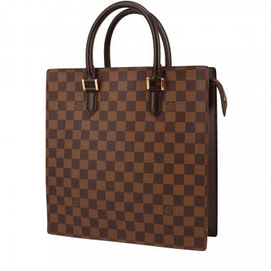Borsa Louis Vuitton  Sac Plat in tela a scacchi ebana e pelle marrone