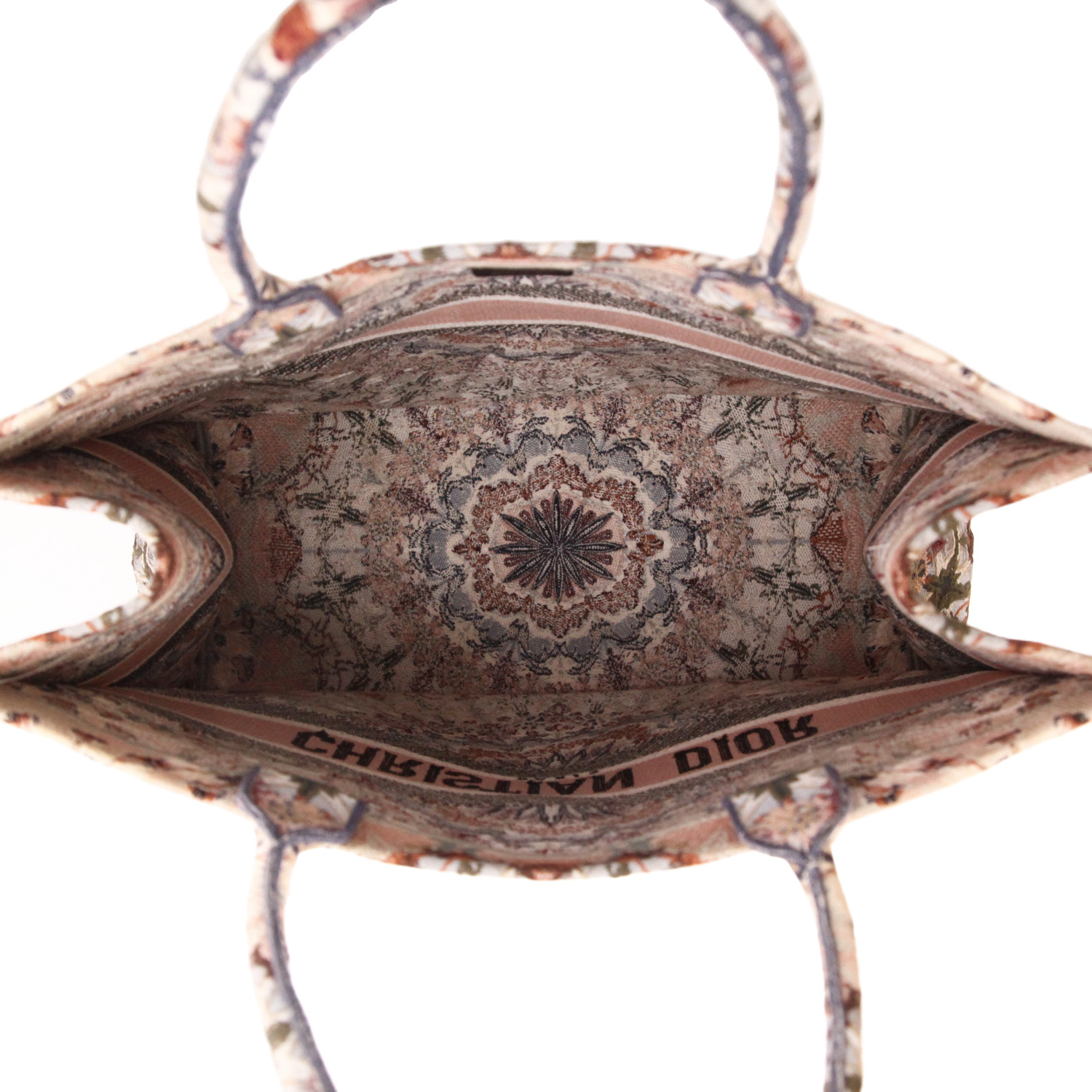 Shopping bag Dior  Book Tote in tela rosa verde kaki e beige - Detail D3