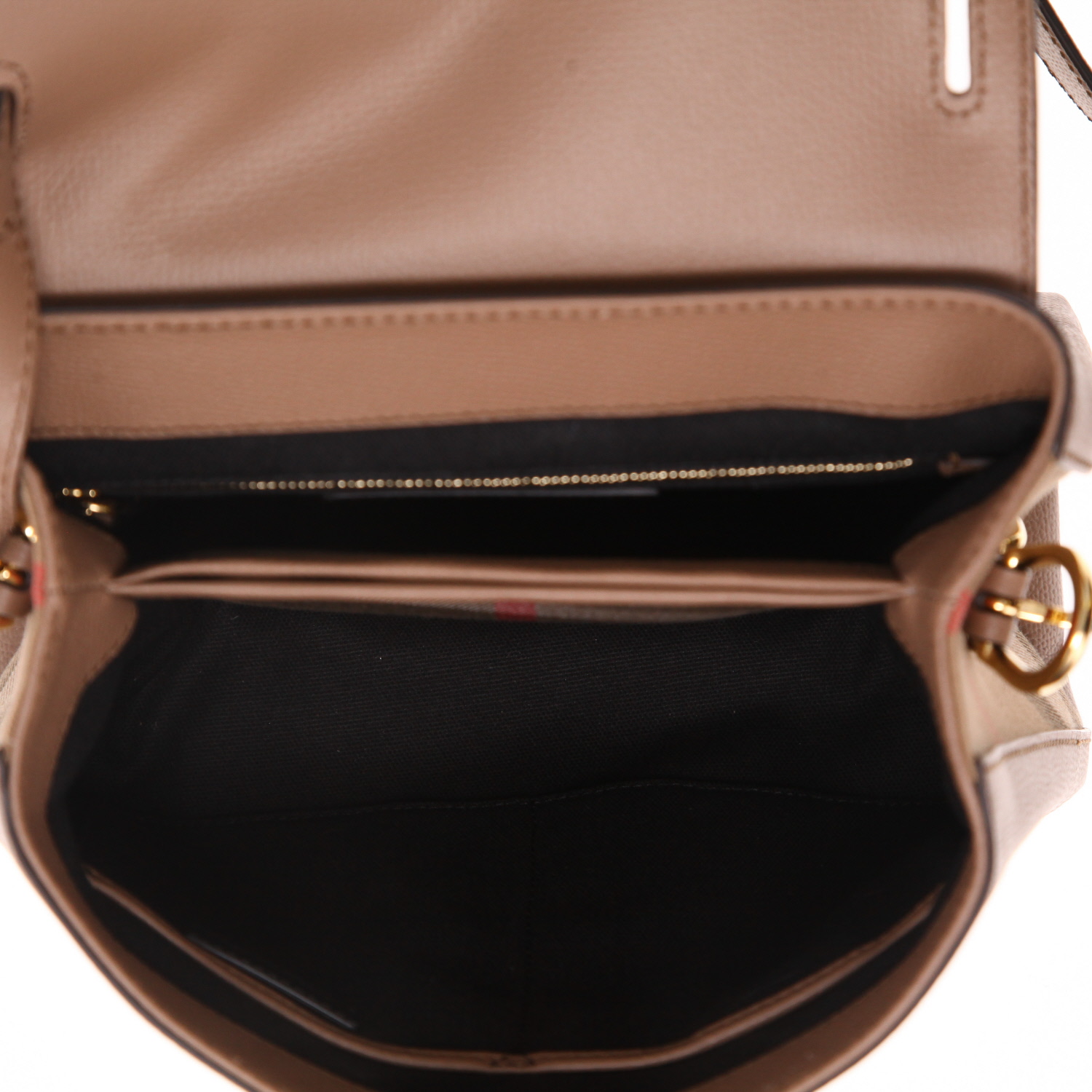 Borsa a tracolla Burberry   in pelle beige e tela Haymarket beige - Detail D3