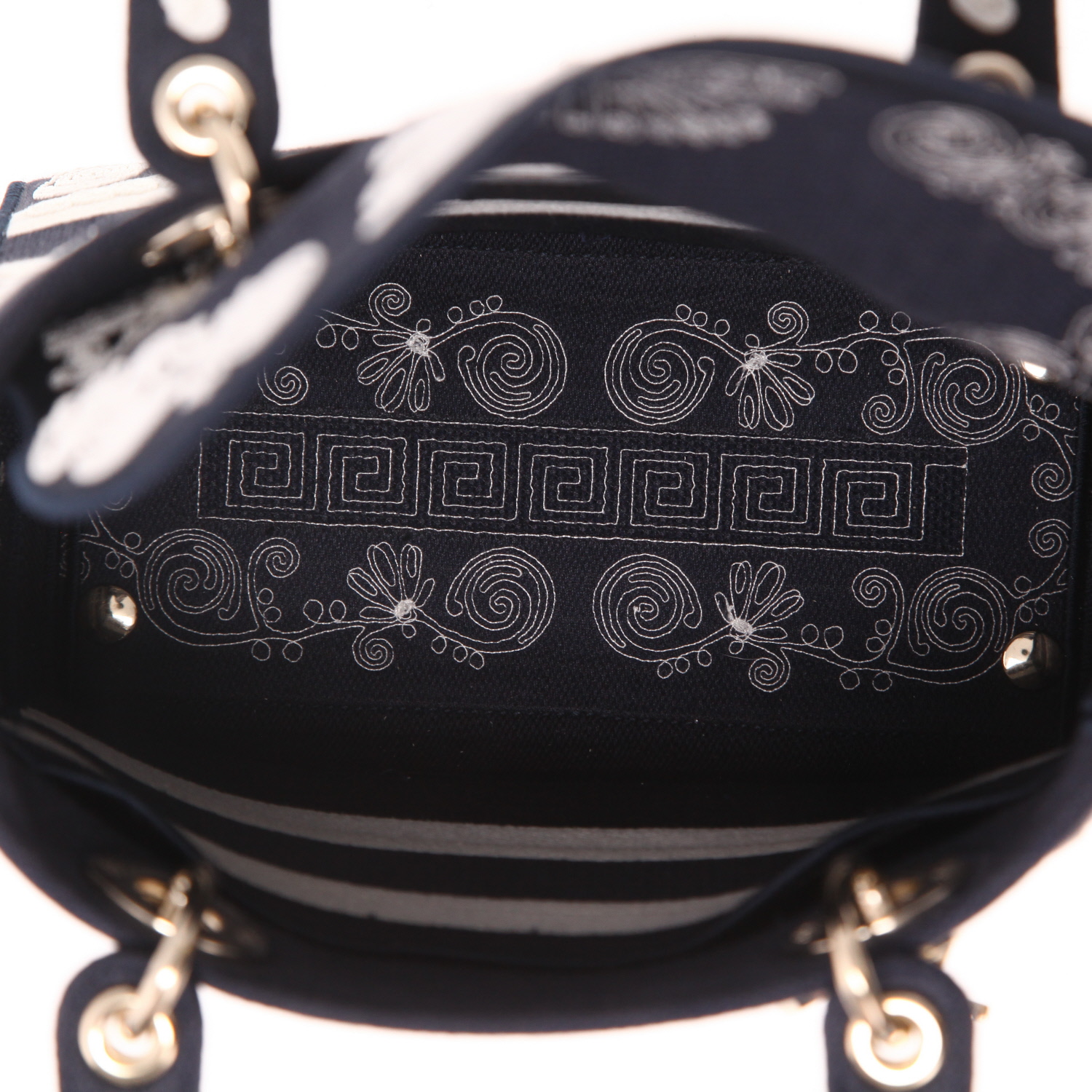 Dior  Lady Dior Edition Limitée medium model  handbag  in blue and white bicolor  canvas - Detail D3