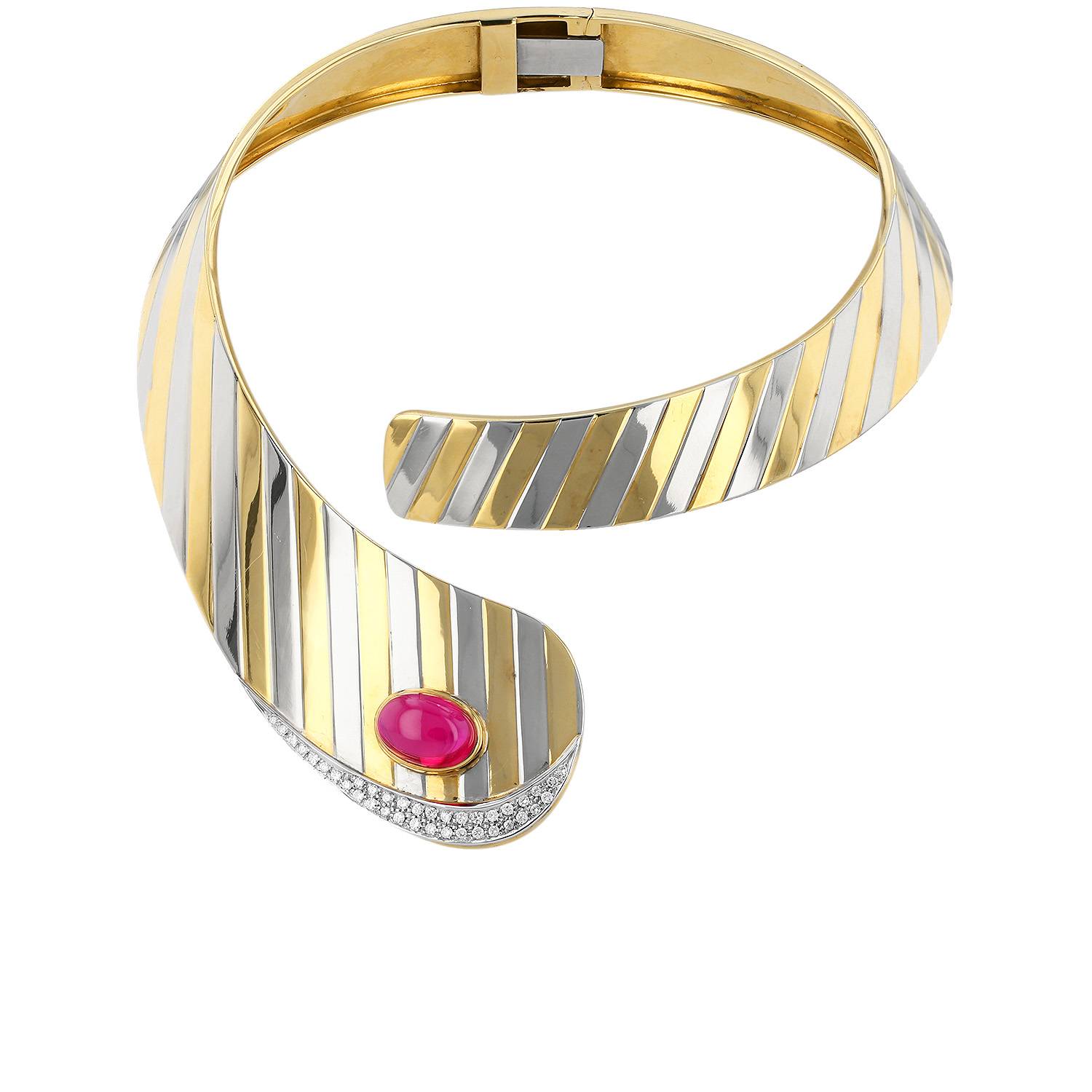 Collar rígido Vintage  de oro amarillo, oro blanco y diamantes