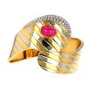 Bracelet ouvrant Vintage en or jaune, or blanc, diamants et spinelle - 360 thumbnail