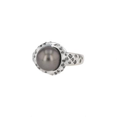 Bague Mauboussin Perle Caviar Mon Amour en or blanc, diamants et perle de culture de Tahiti