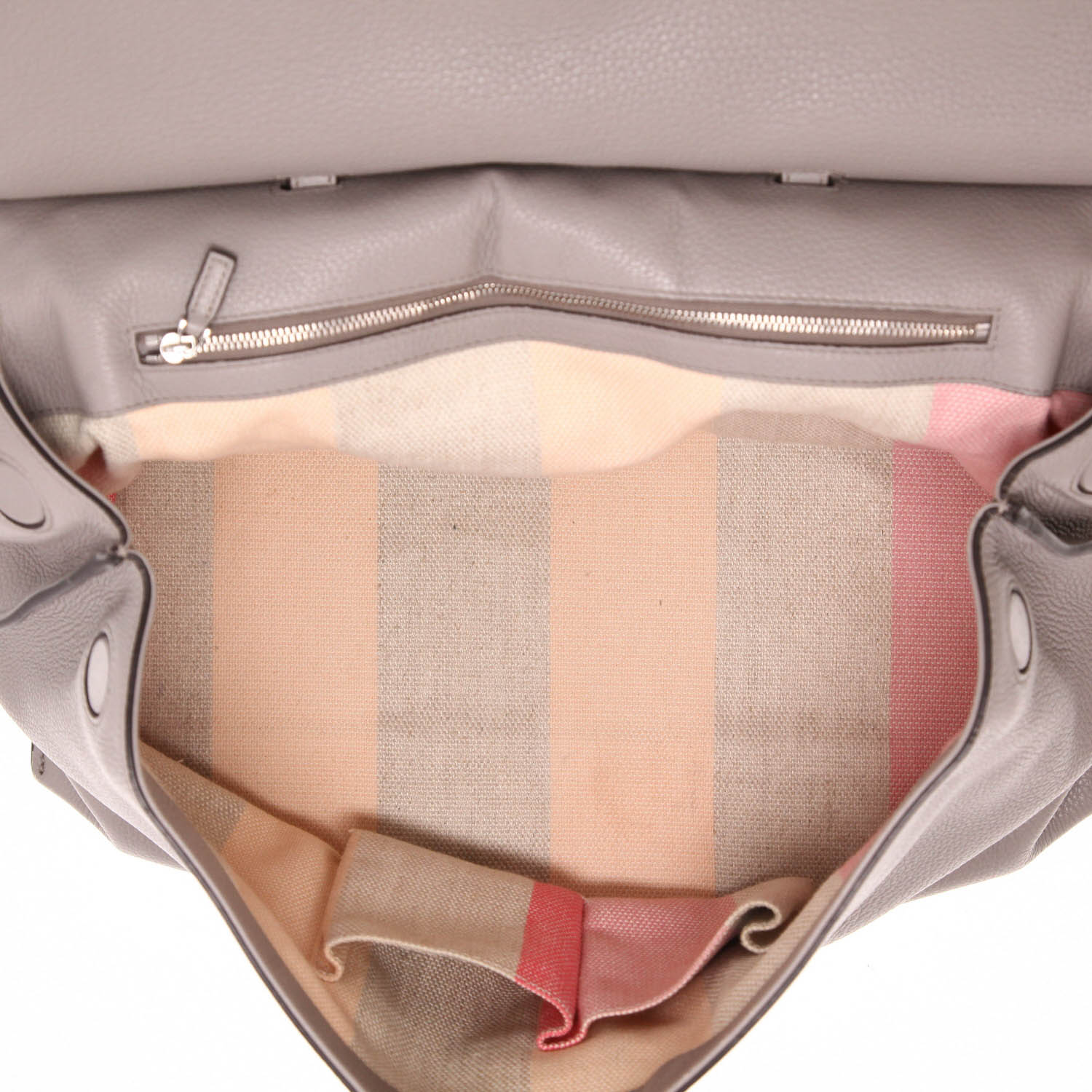 Gucci  Bamboo handbag  in grey grained leather  and bamboo - Detail D3