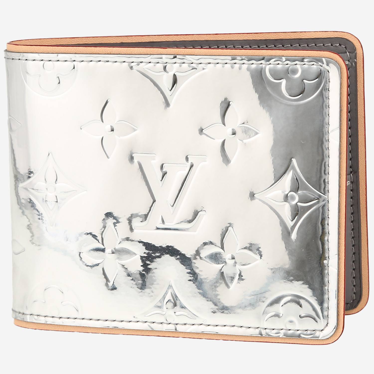 Portefeuille Louis Vuitton  Slender Mirror en cuir argenté et cuir gris