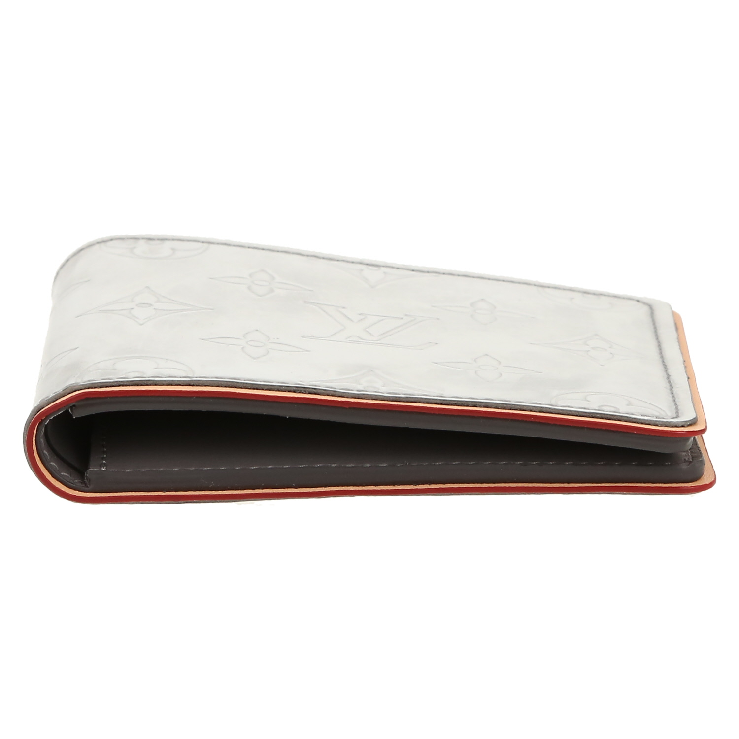 Louis Vuitton  Slender Mirror wallet  in silver leather  and grey leather - Detail D1