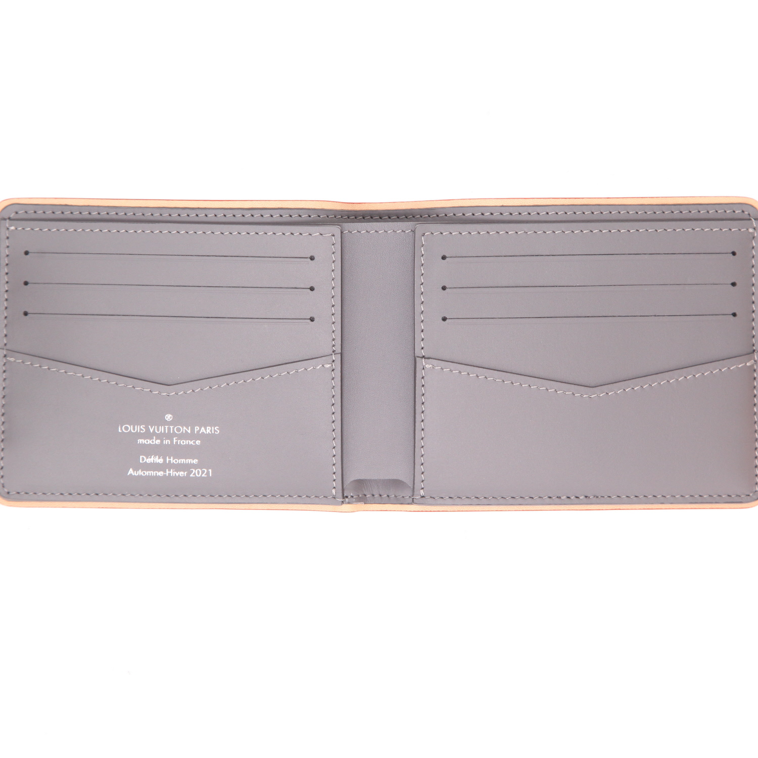 Portefeuille Louis Vuitton  Slender Mirror en cuir argenté et cuir gris - Detail D3