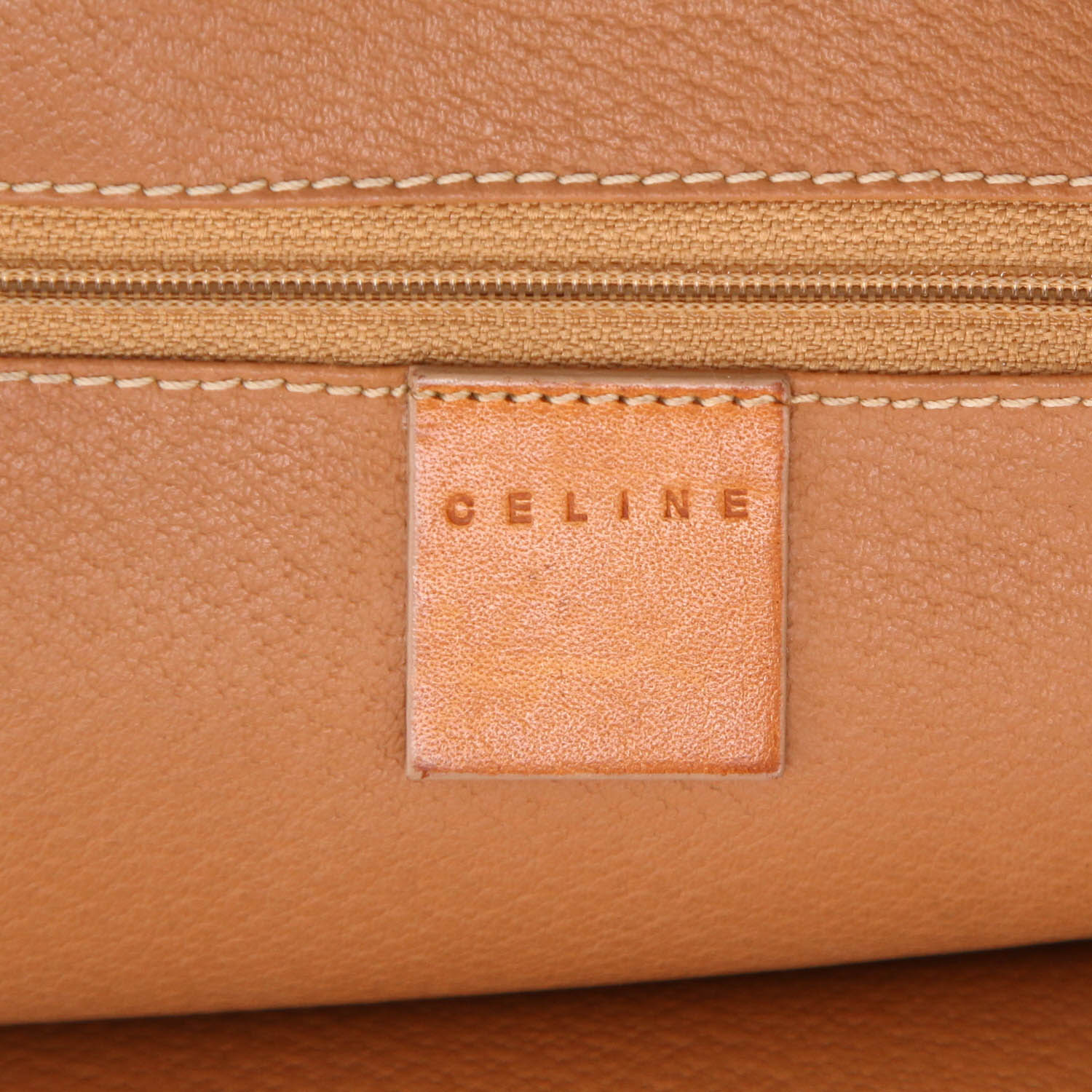 Zaino Celine  Vintage in tela "Triomphe" beige e pelle marrone - Detail D2