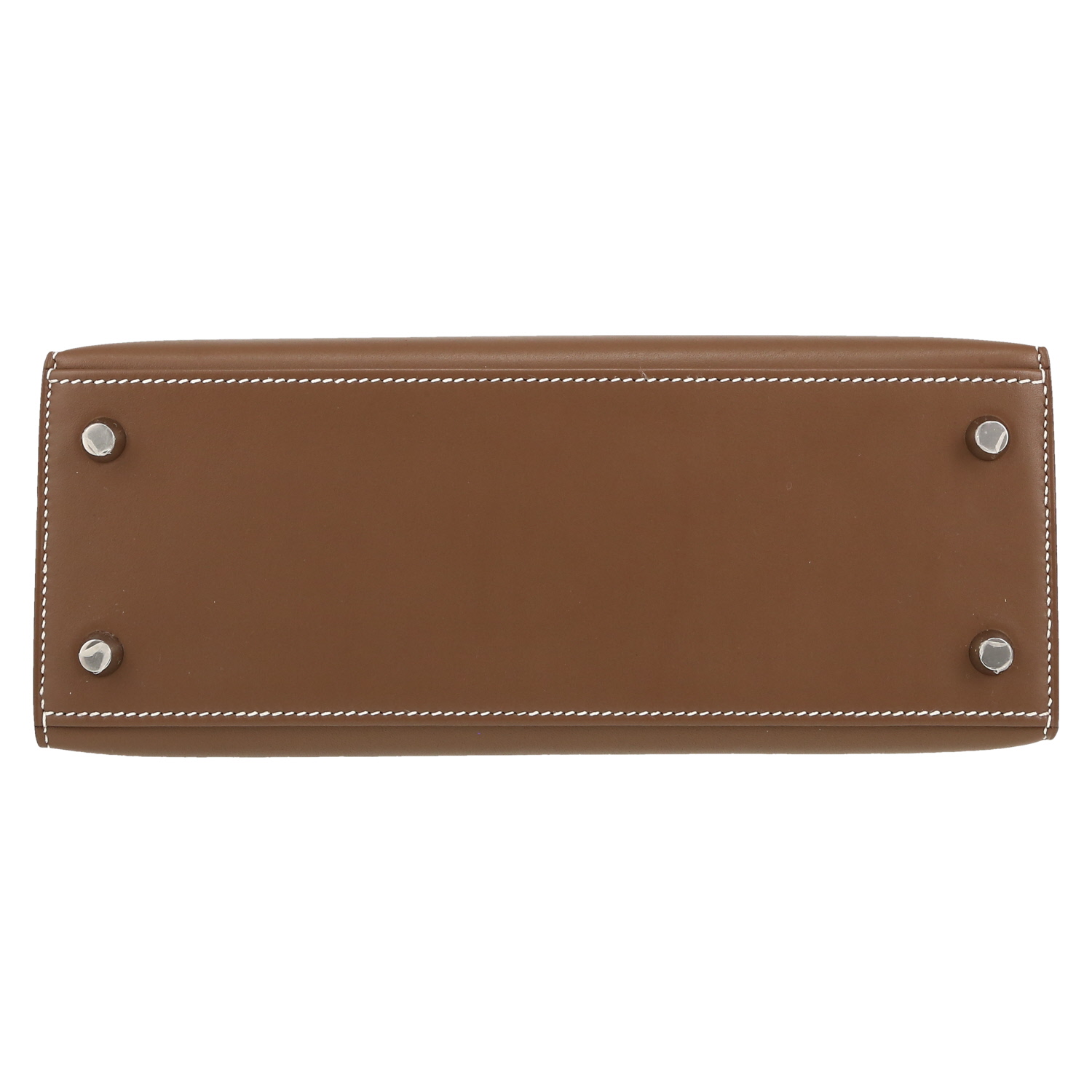 Bolso de mano Hermès  Kelly 25 cm en cuero Tadelakt marrón etoupe - Detail D1