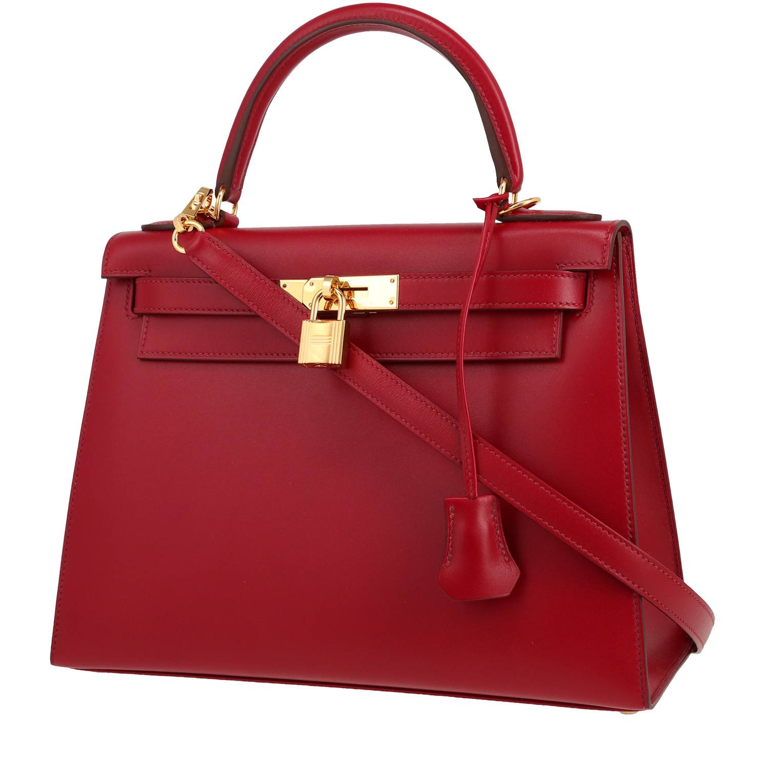Kelly 28 cm Handbag In Rubis Tadelakt Leather