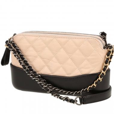 Sac bandoulière Chanel  Gabrielle Wallet on Chain en cuir matelassé beige et noir