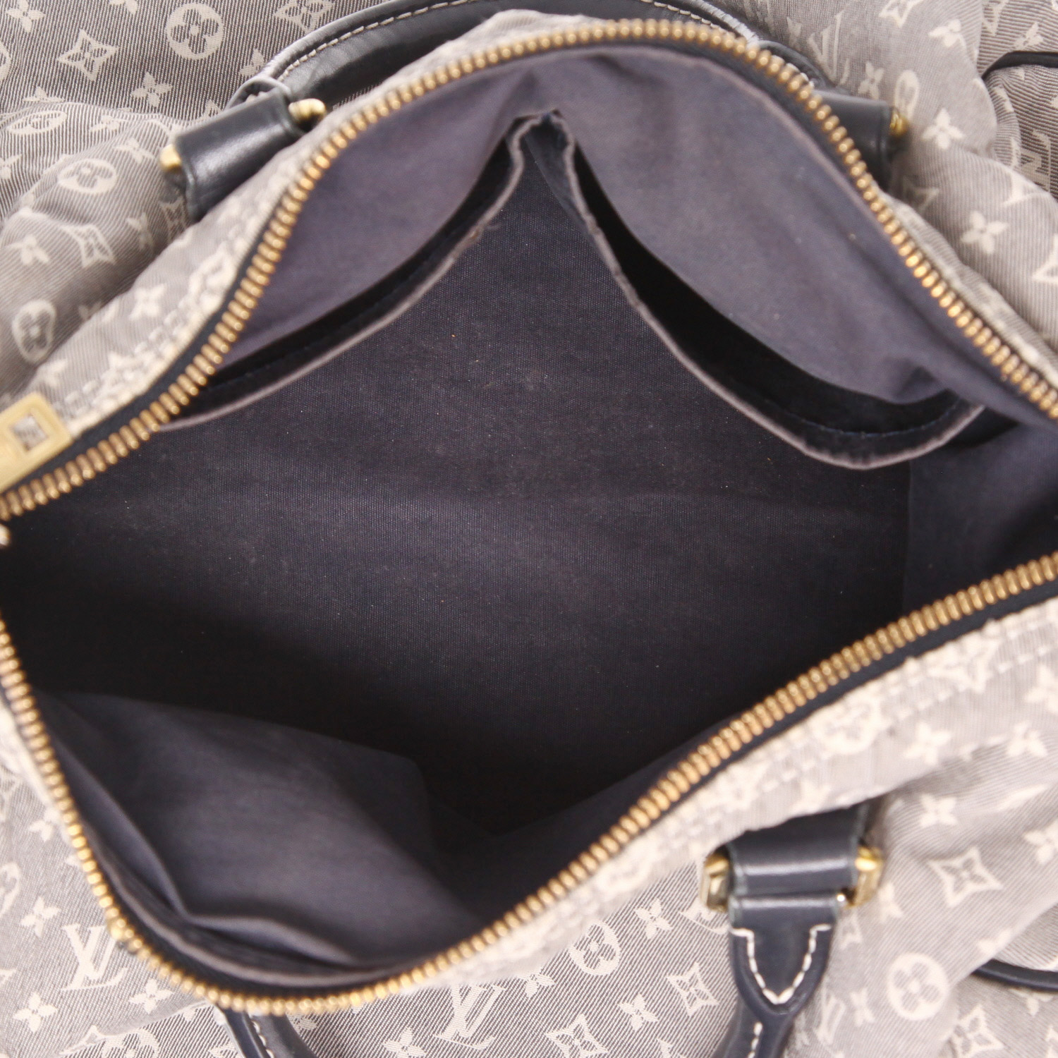 Sac à main Louis Vuitton  Speedy 30 en toile monogram Idylle grise et cuir bleu-marine - Detail D3