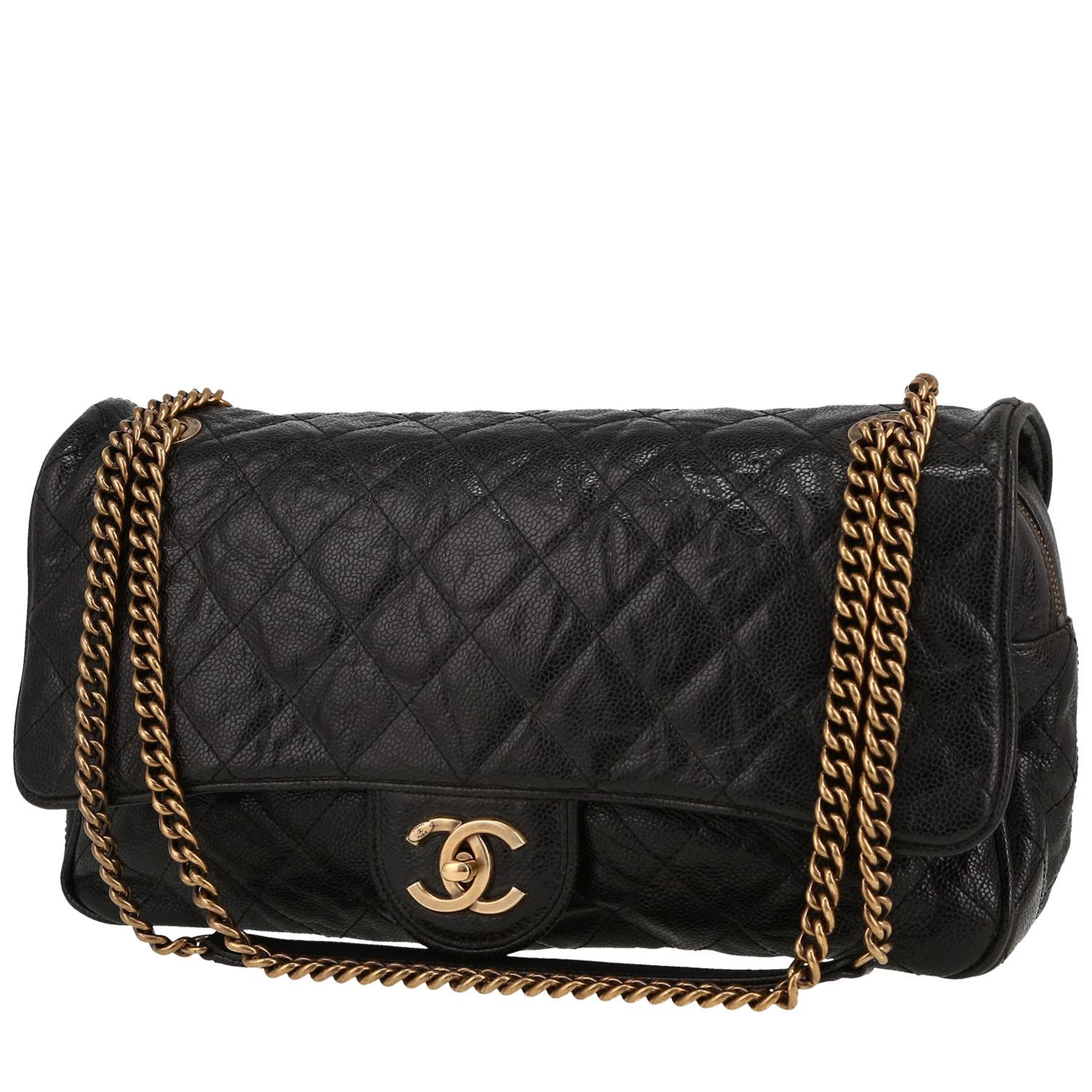 Timeless Handbag In Black Quilted Grained Leather
