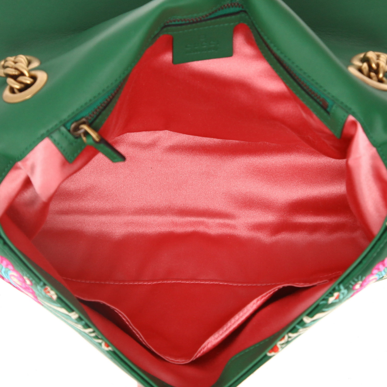Gucci  GG Marmont shoulder bag  in green satin - Detail D3