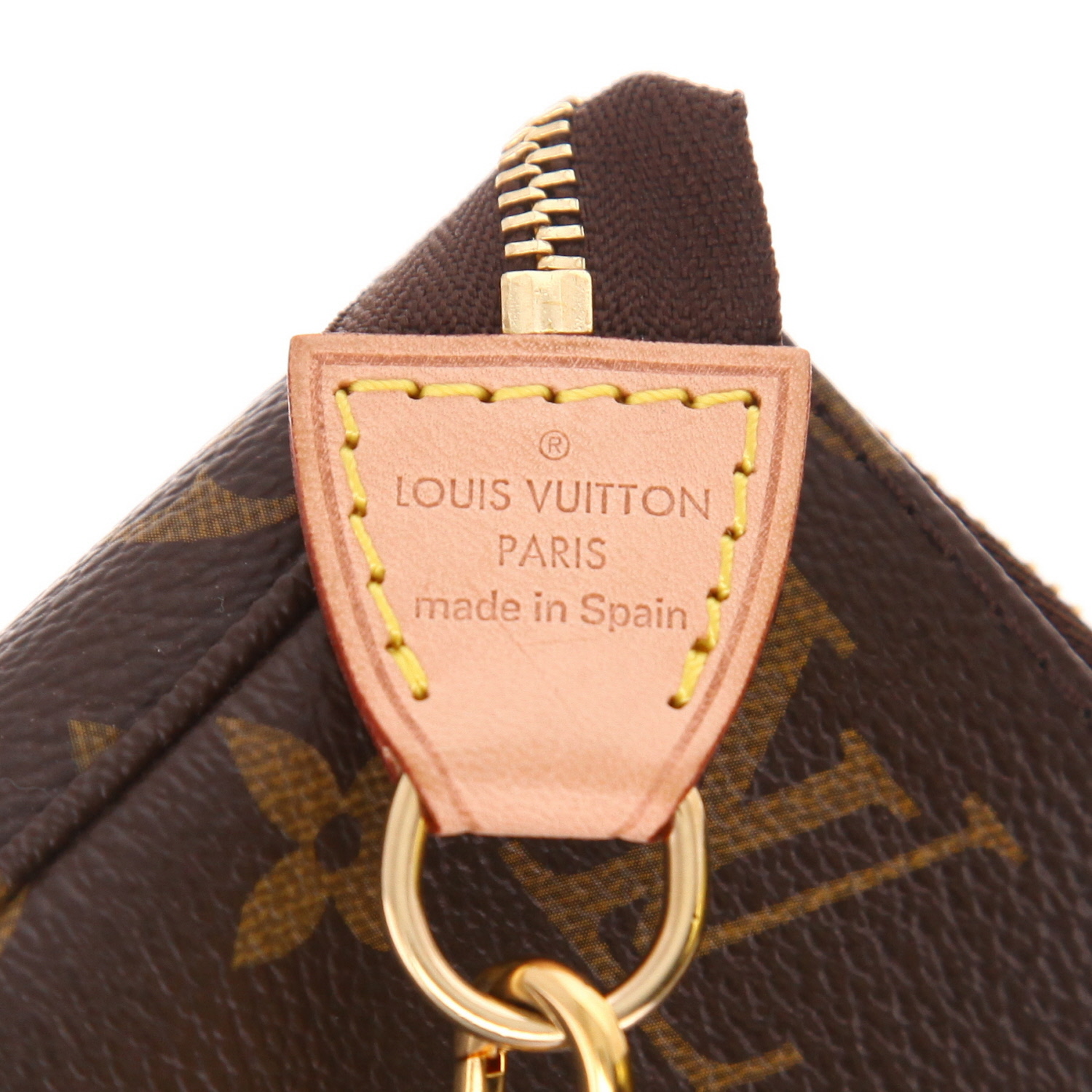 Pochette Louis Vuitton  Pochette accessoires en toile monogram marron et cuir naturel - Detail D2