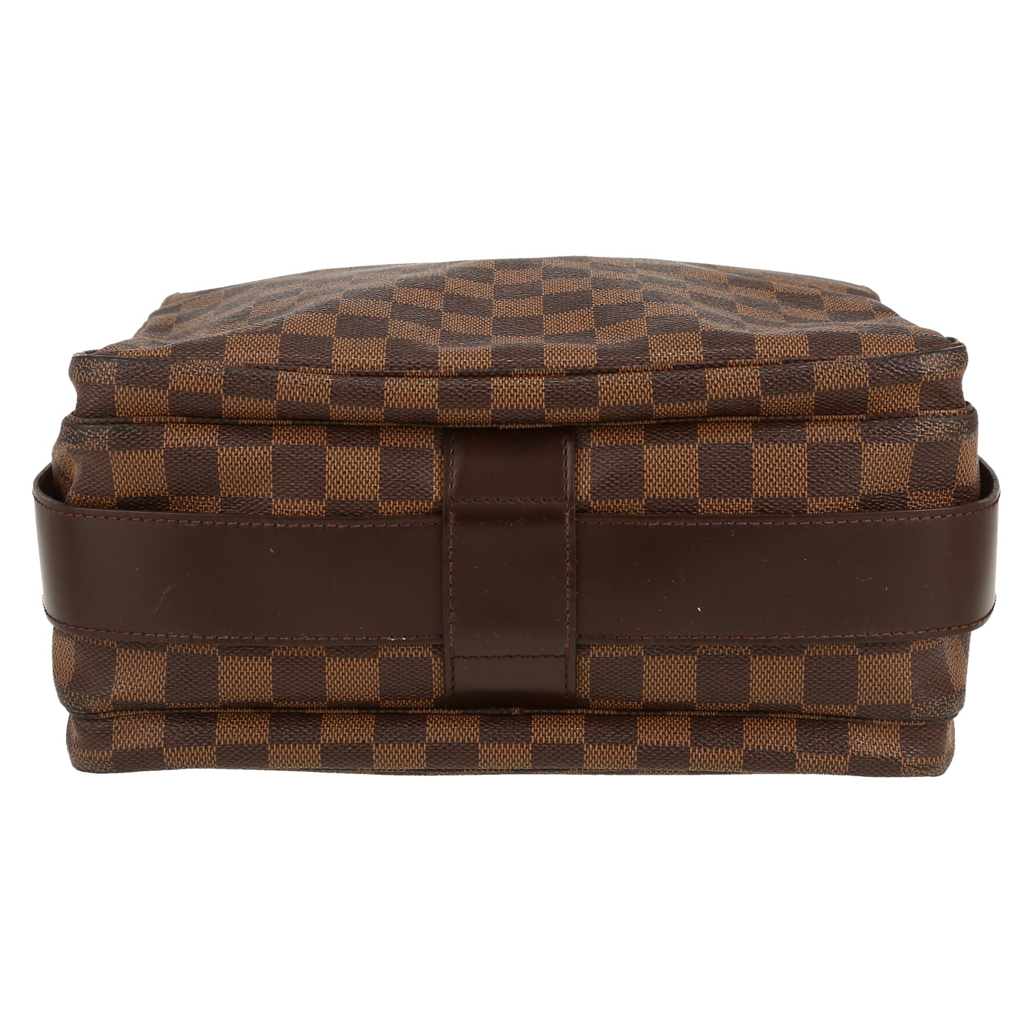 Sac bandoulière Louis Vuitton  Naviglio en toile damier ébène et cuir marron - Detail D1