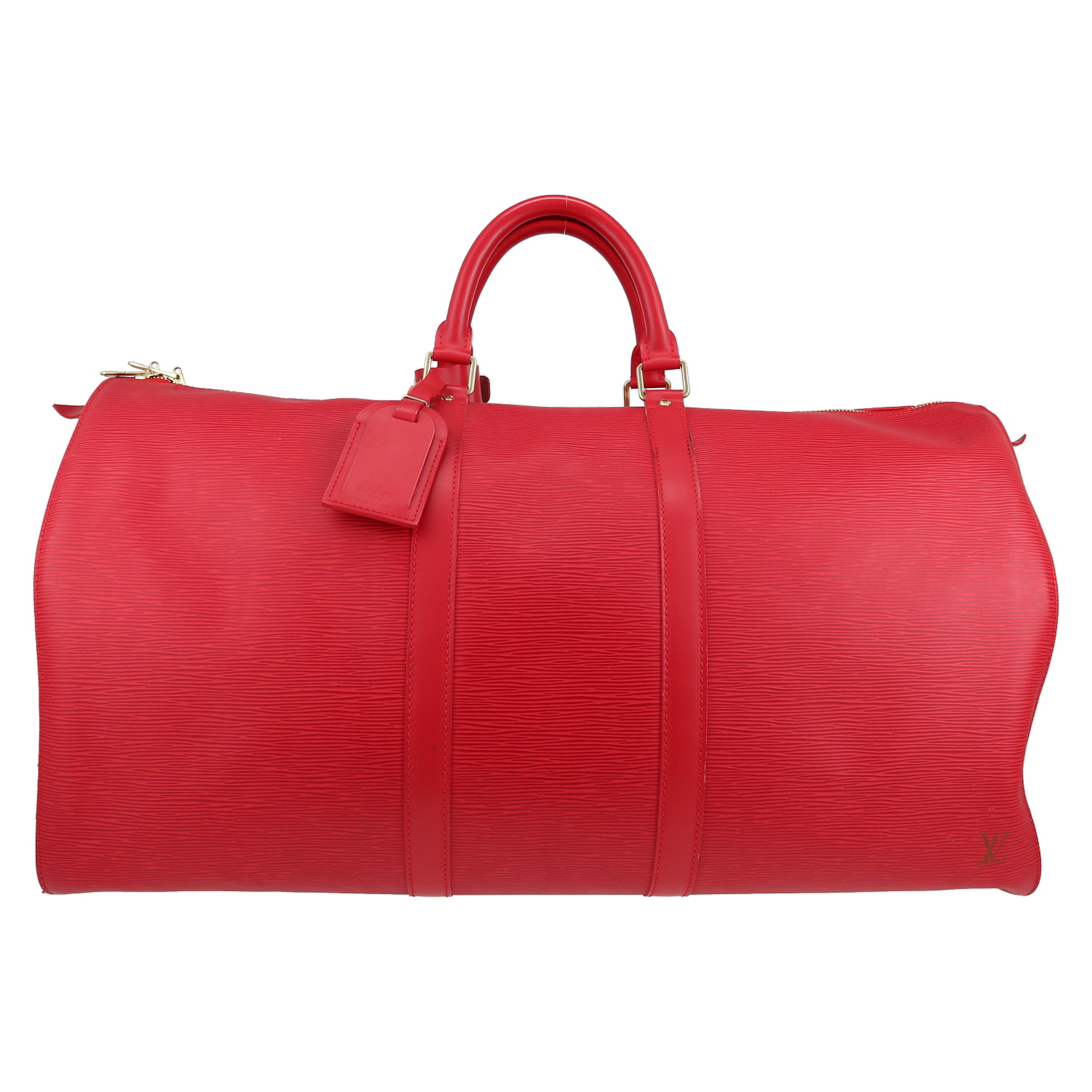 Sac de voyage Louis Vuitton Keepall 55 en cuir épi rouge - Detail D1