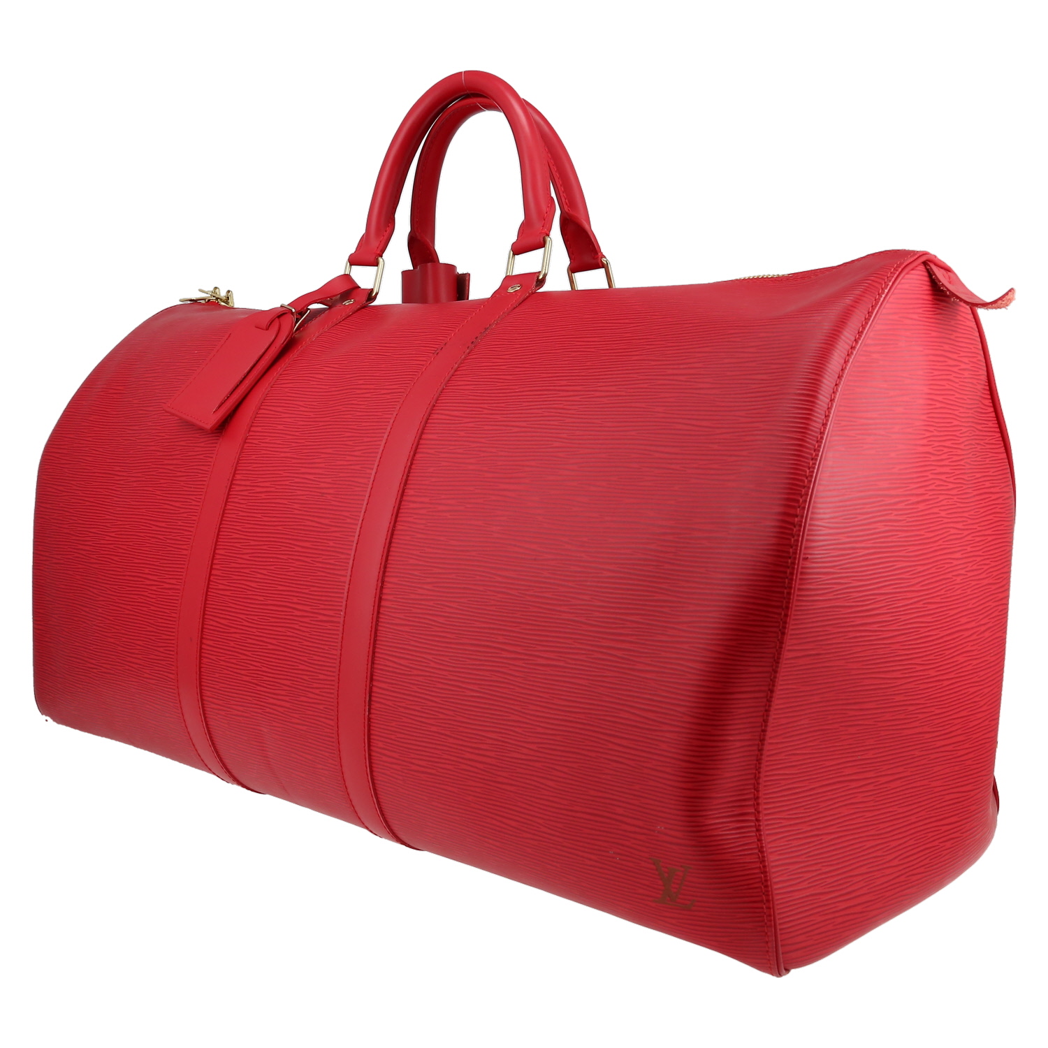 Sac de voyage Louis Vuitton Keepall 55 en cuir épi rouge - Detail D2