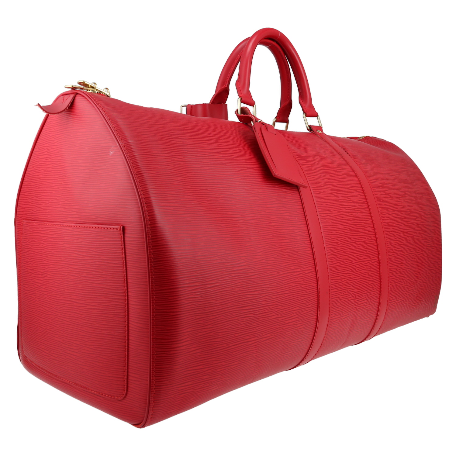 Sac de voyage Louis Vuitton Keepall 55 en cuir épi rouge - Detail D3