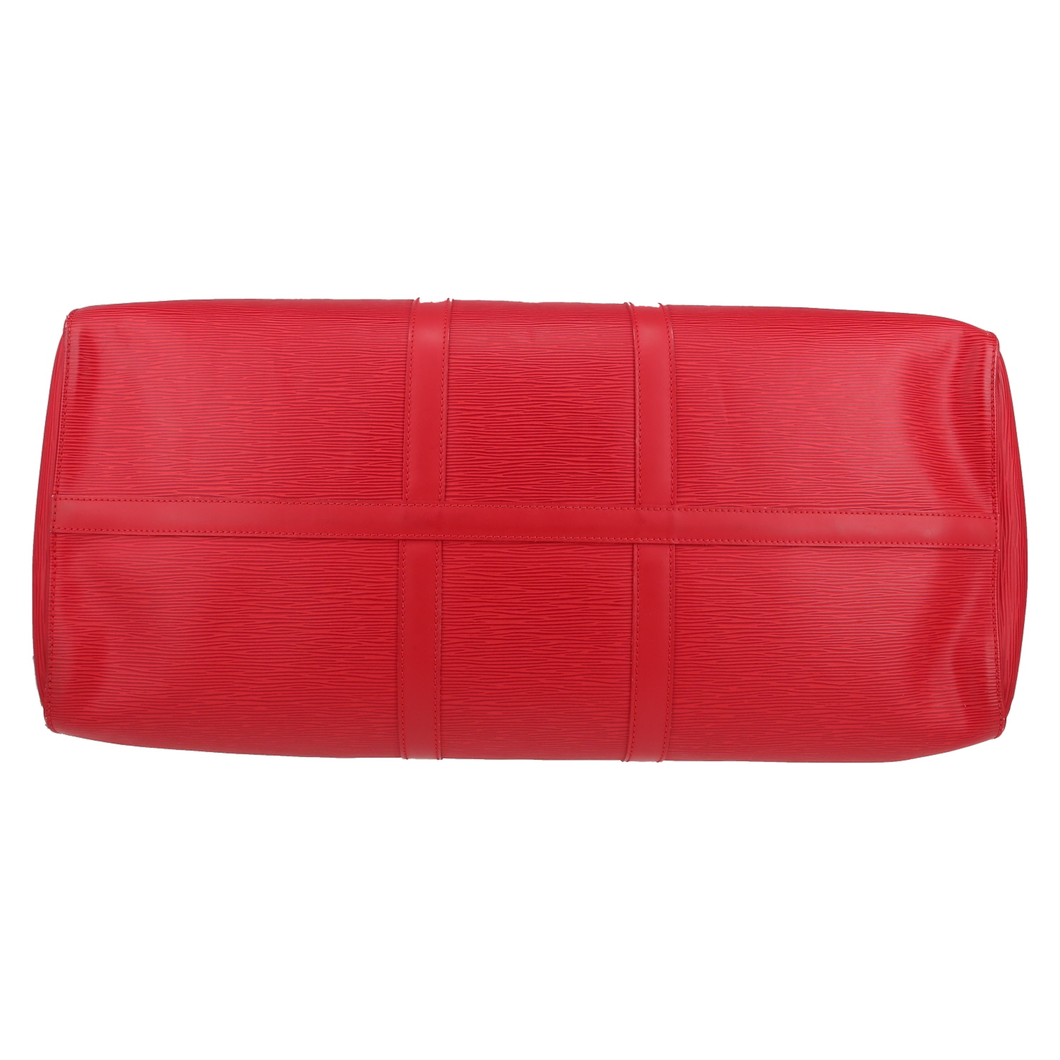 Sac de voyage Louis Vuitton Keepall 55 en cuir épi rouge - Detail D4