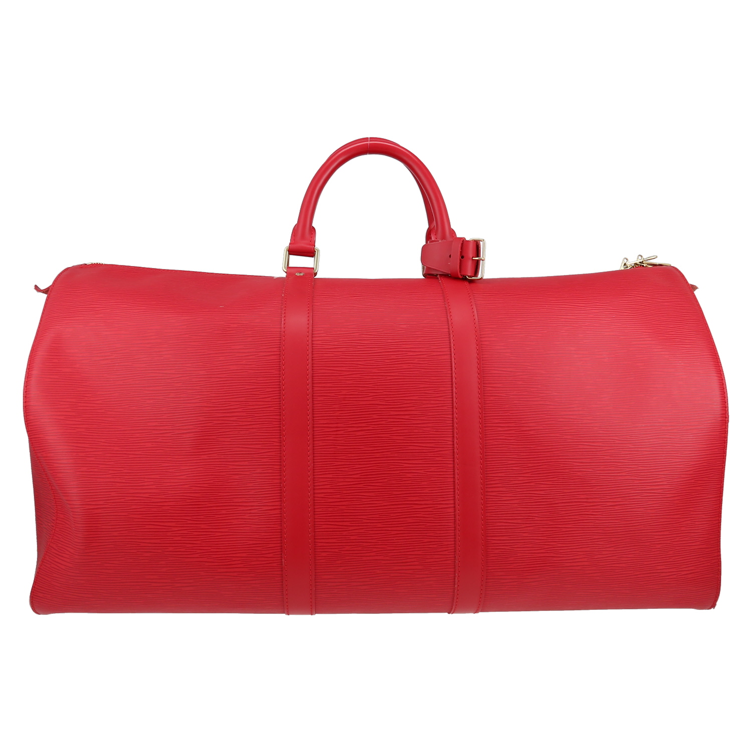 Sac de voyage Louis Vuitton Keepall 55 en cuir épi rouge - Detail D5