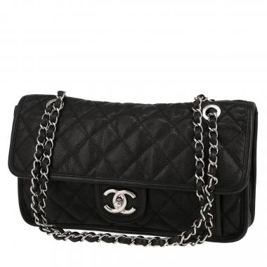 Bolso de mano Chanel  French Riviera en cuero granulado acolchado negro