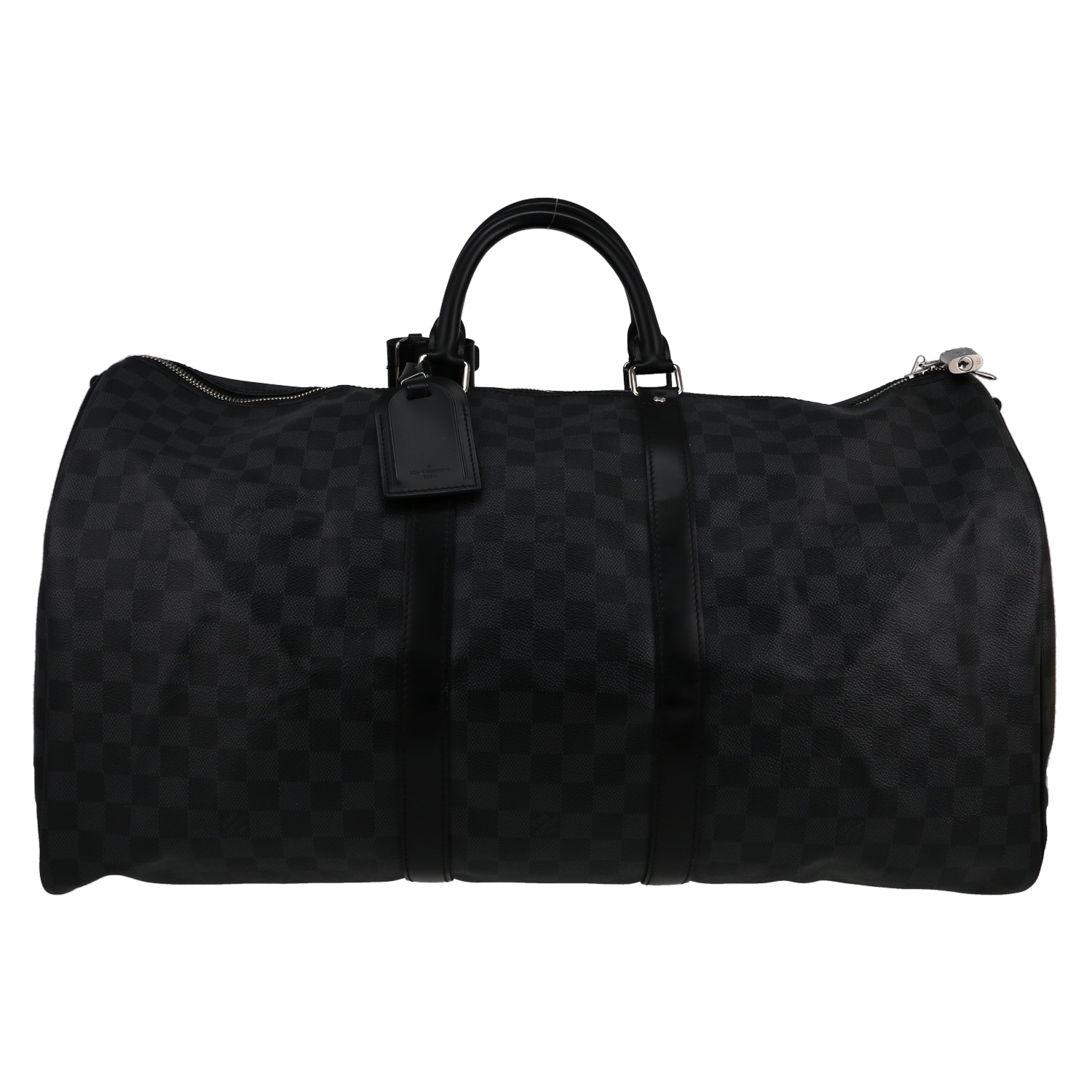 Sac de voyage Louis Vuitton  Keepall 55 en toile monogram gris Graphite et cuir noir - Detail D1