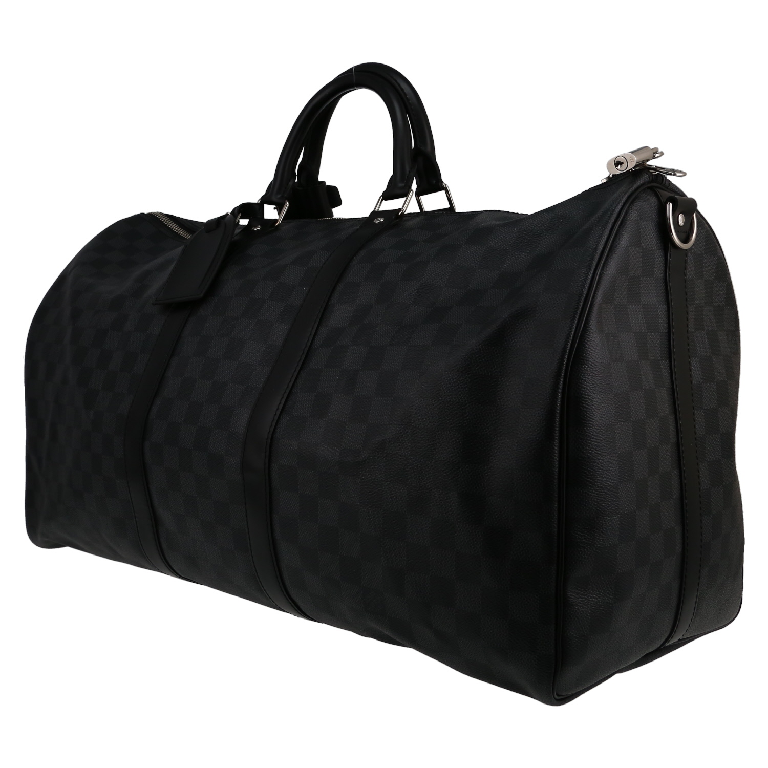 Sac de voyage Louis Vuitton  Keepall 55 en toile monogram gris Graphite et cuir noir - Detail D2