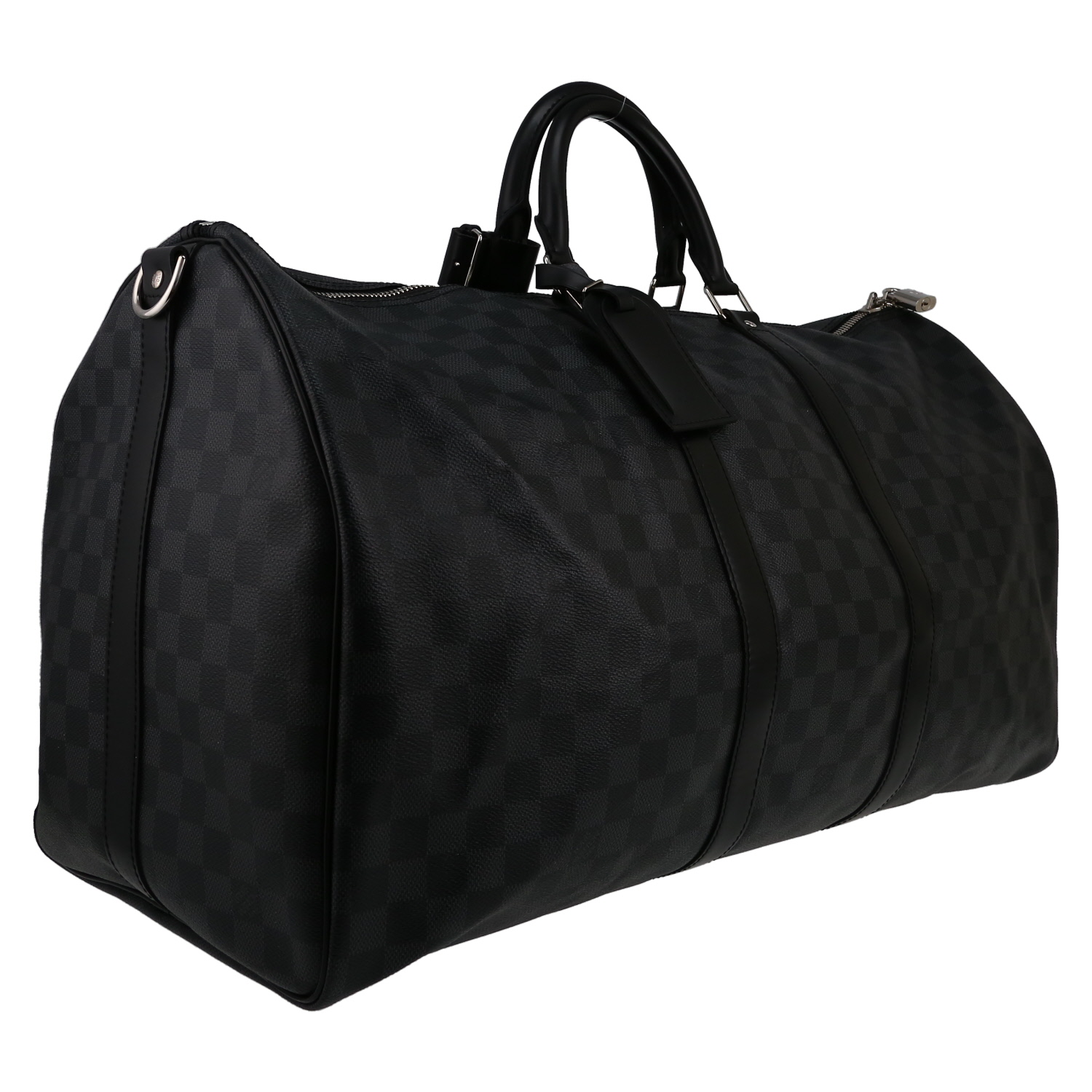 Borsa da viaggio Louis Vuitton  Keepall 55 in tela monogram grigio Graphite e pelle nera - Detail D3
