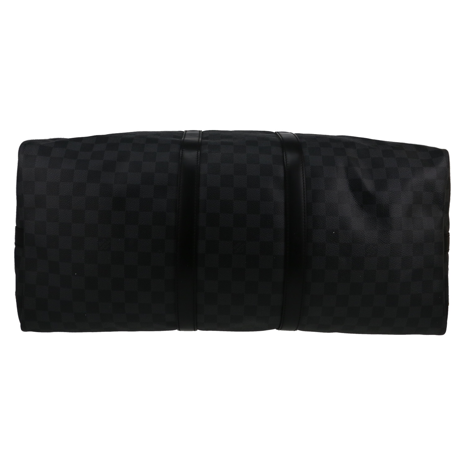 Sac de voyage Louis Vuitton  Keepall 55 en toile monogram gris Graphite et cuir noir - Detail D4