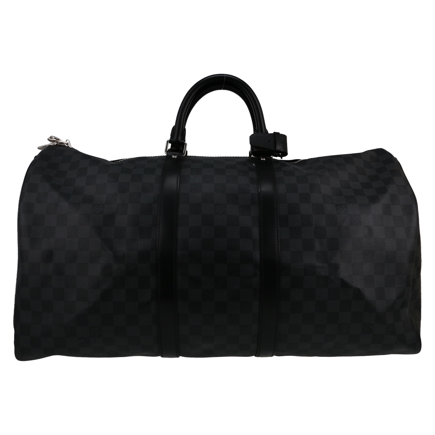 Borsa da viaggio Louis Vuitton  Keepall 55 in tela monogram grigio Graphite e pelle nera - Detail D5