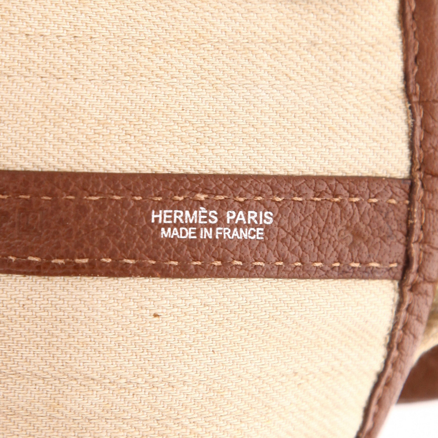Shopping bag Hermès  Garden in tela beige e pelle marrone - Detail D2