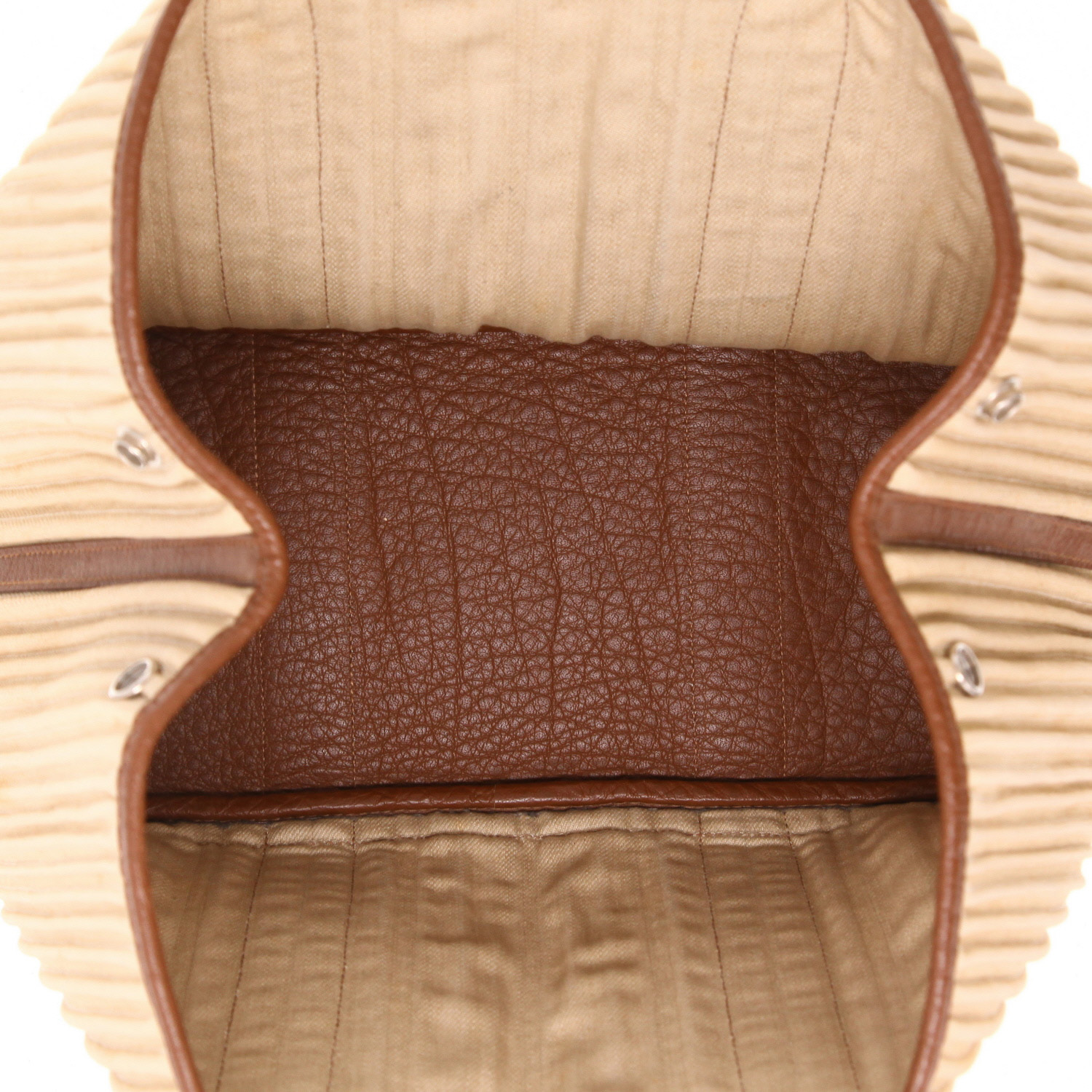 Bolso Cabás Hermès  Garden en lona beige y cuero marrón - Detail D3