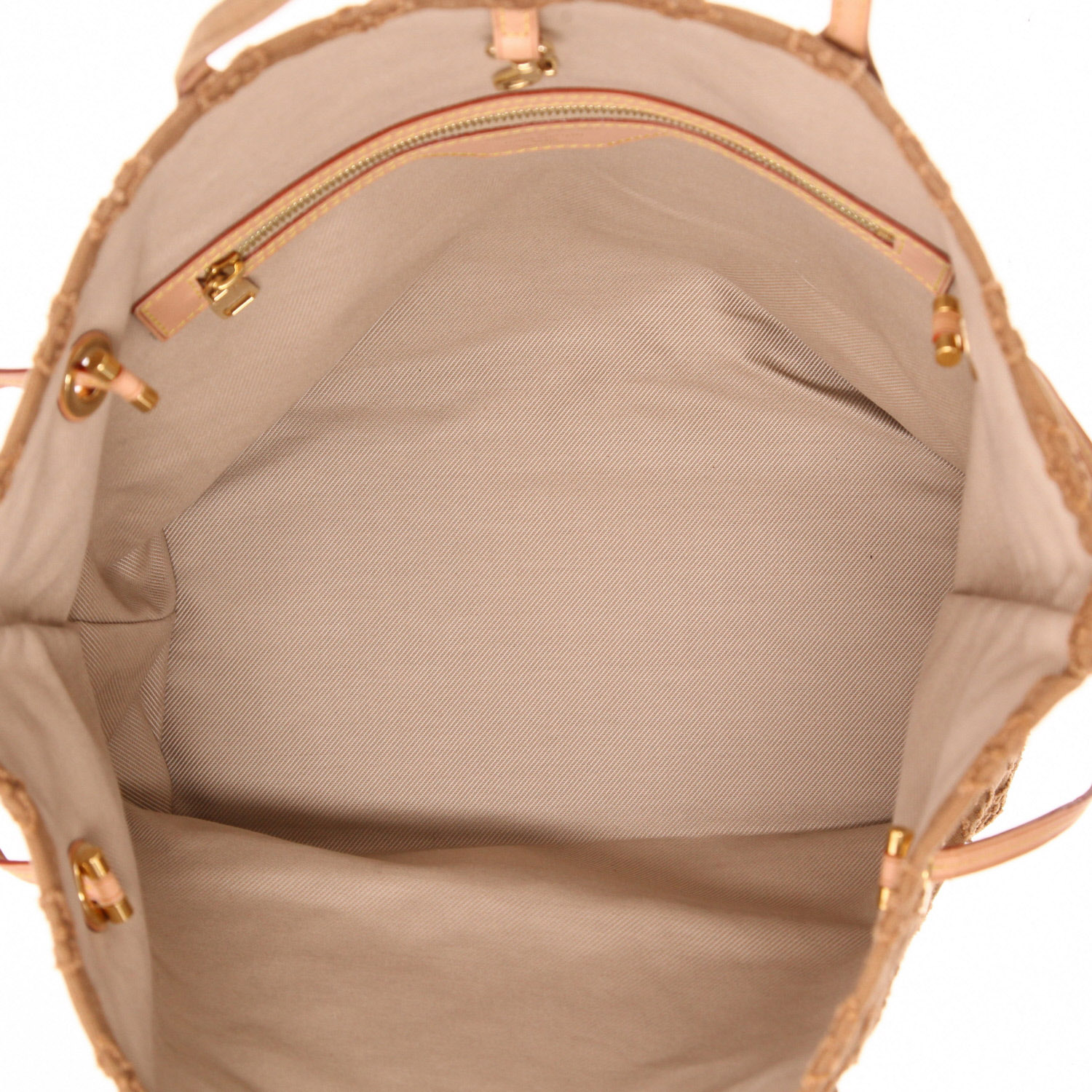 Sac cabas Louis Vuitton  Neverfull en toile monogram beige et cuir naturel - Detail D3