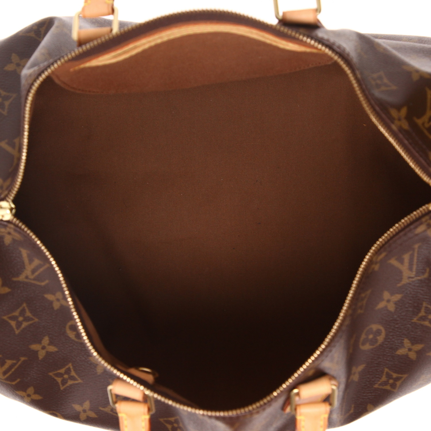 Bolso de mano Louis Vuitton  Speedy 40 en lona Monogram marrón y cuero natural - Detail D3