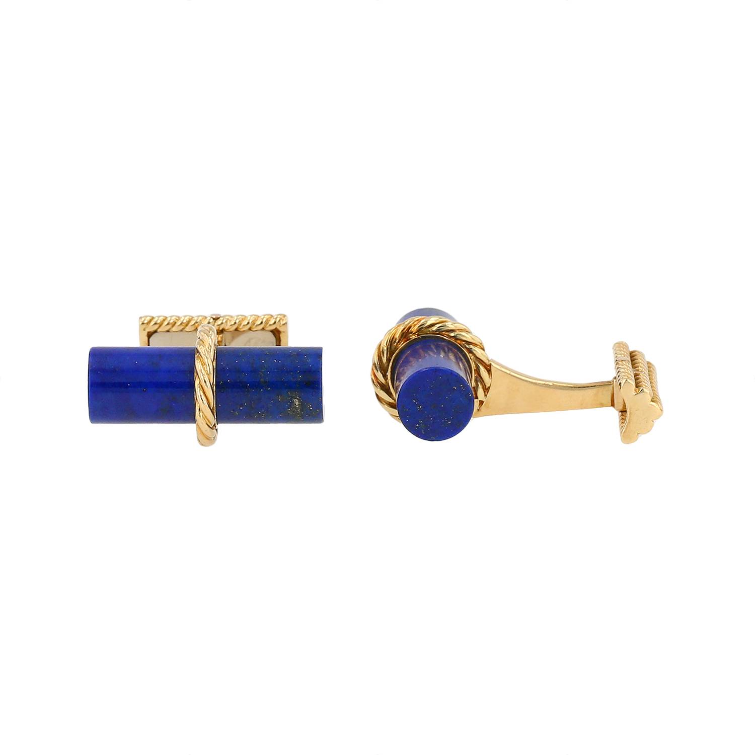 Paire de boutons de manchette Vintage  en or jaune et lapis-lazuli - 00pp