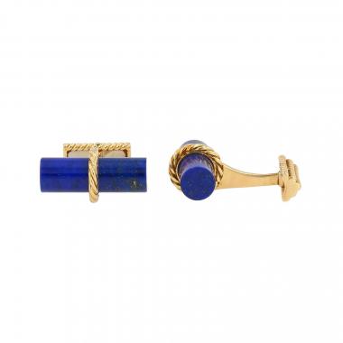 Paire de boutons de manchette Vintage  en or jaune et lapis-lazuli
