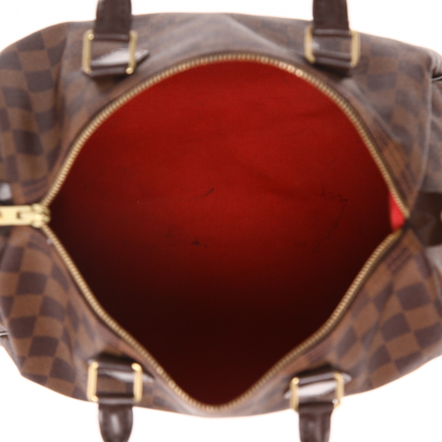 Louis Vuitton  Speedy 30 handbag  in ebene damier canvas  and brown leather - Detail D3