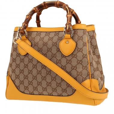 Gucci  Diana handbag  in beige logo canvas  and yellow leather