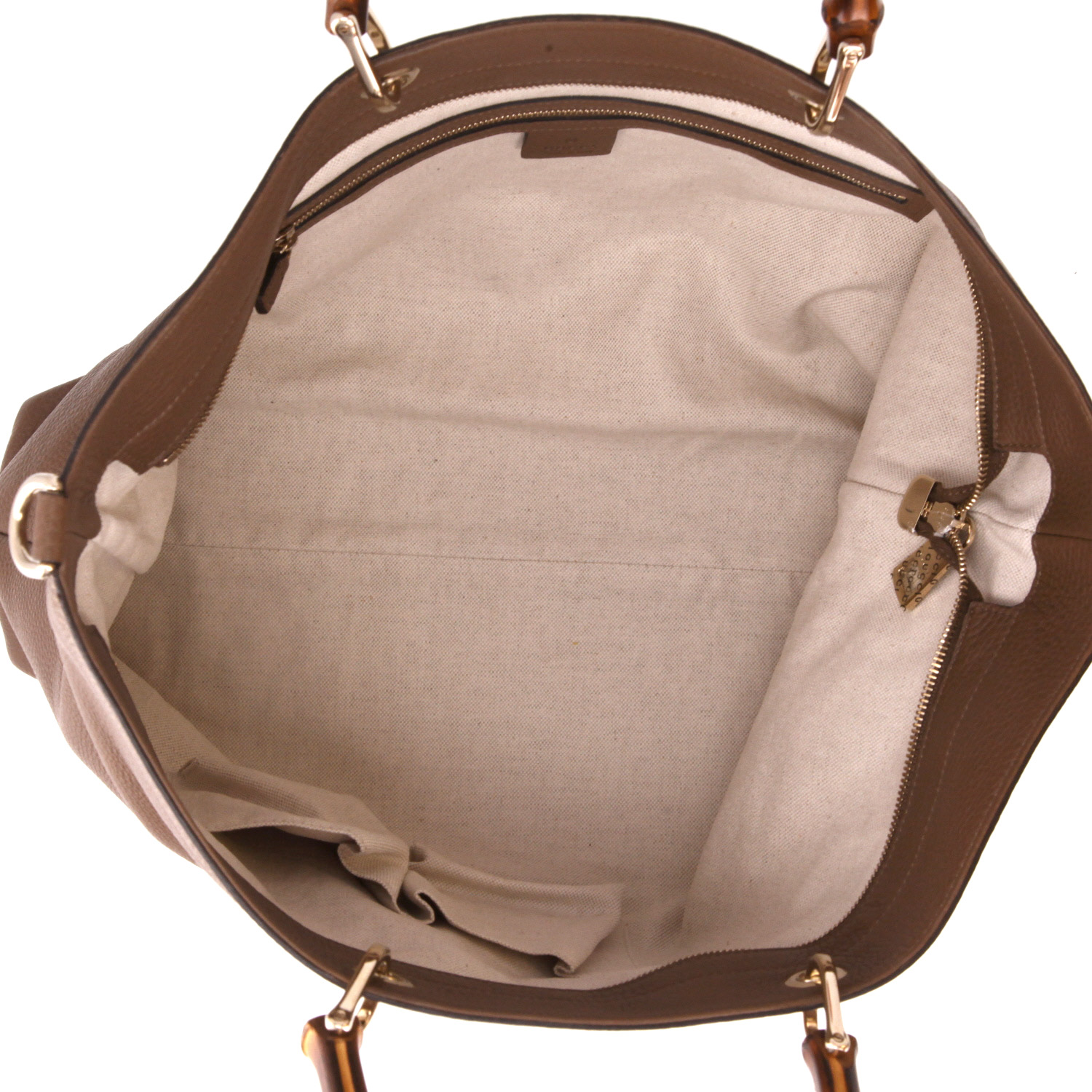 Gucci  Bamboo handbag  in brown grained leather  and bamboo - Detail D3