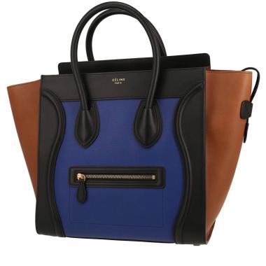 Borsa Celine  Luggage Mini in pelle nera blu elettrico e marrone