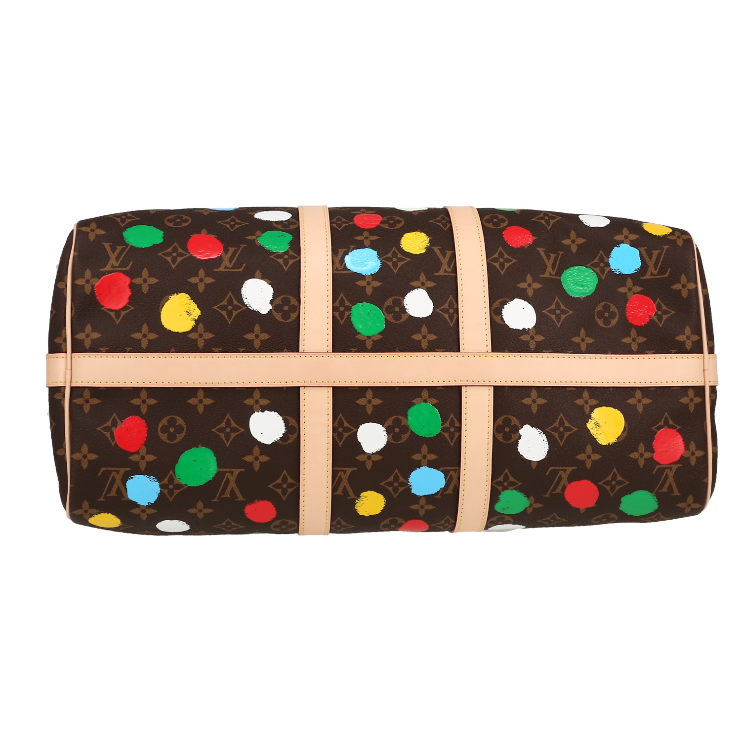 Sac de voyage Louis Vuitton  Keepall 45 en toile monogram marron et cuir naturel - Detail D1