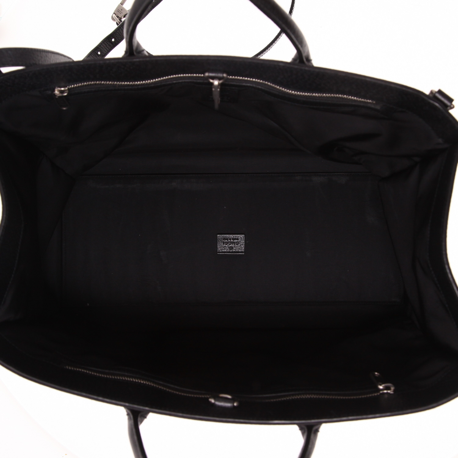 Shopping bag Gucci   in tela siglata nera e pelle nera - Detail D3