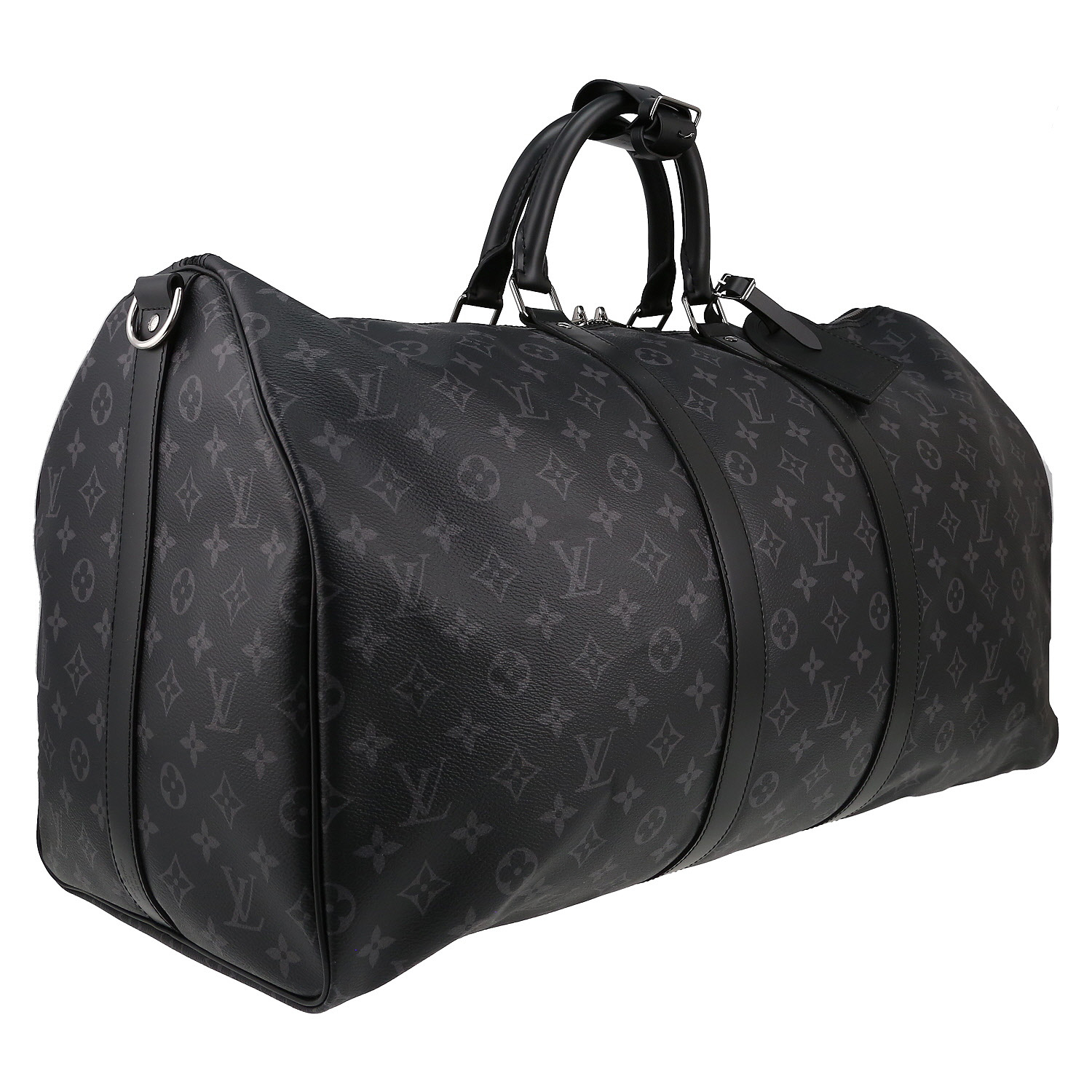 Sac de voyage Louis Vuitton  Keepall 55 en toile monogram gris Graphite et cuir noir - Detail D3