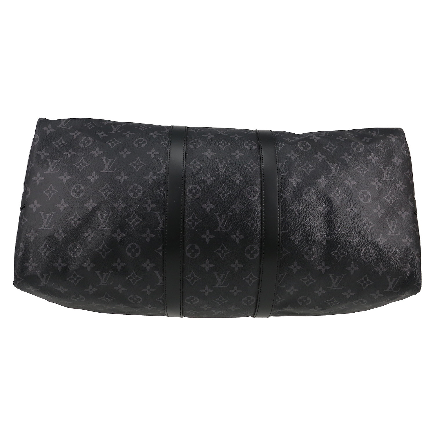 Sac de voyage Louis Vuitton  Keepall 55 en toile monogram gris Graphite et cuir noir - Detail D4