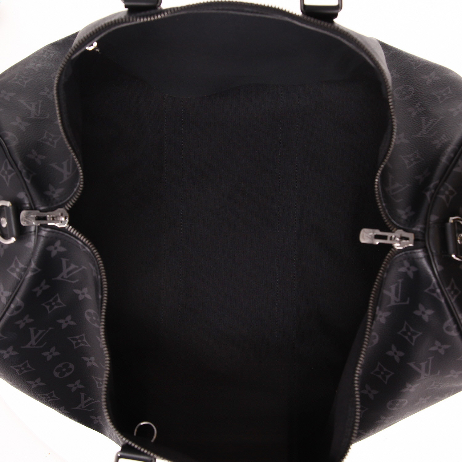 Bolsa de viaje Louis Vuitton  Keepall 55 en lona Monogram gris Graphite y cuero negro - Detail D7