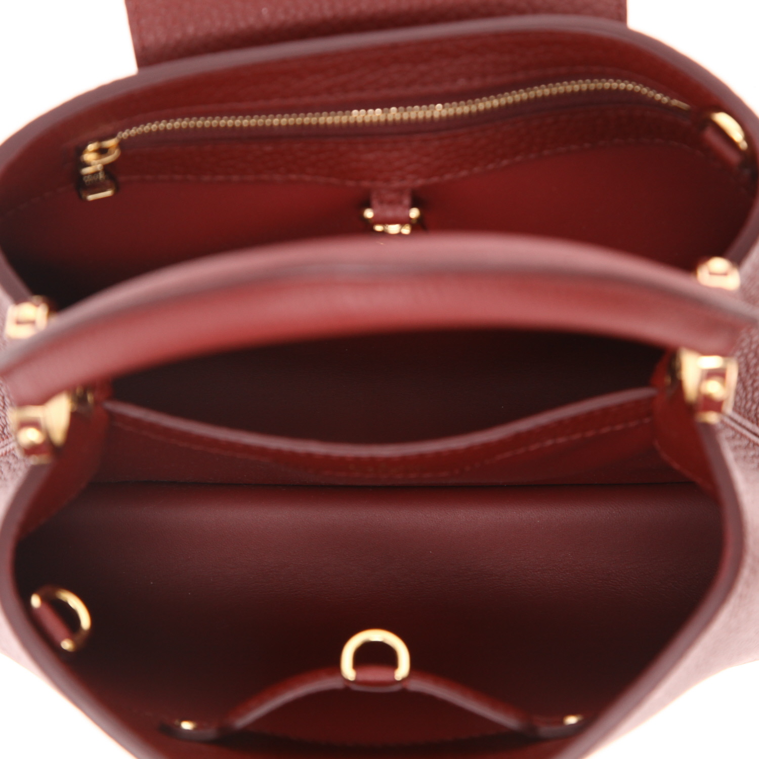 Bolso de mano Louis Vuitton  Capucines BB en cuero taurillon clémence color burdeos - Detail D3